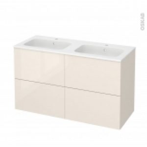 Meuble De Salle De Bains Plan Double Vasque Rezo Keria Ivoire 4 Tiroirs Cotes Decors L1205 X H715 X P505 Cm