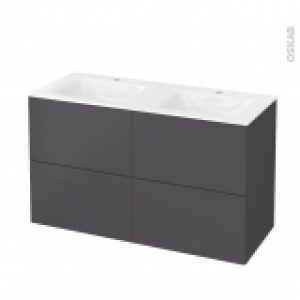 Meuble De Salle De Bains Plan Double Vasque Vala Ginko Gris 4 Tiroirs Cotes Decors L1205 X H712 X P505 Cm