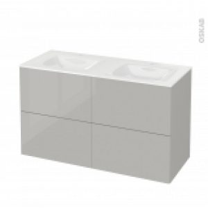 Meuble De Salle De Bains Plan Double Vasque Vala Ivia Gris 4 Tiroirs Cotes Decors L1205 X H712 X P505 Cm
