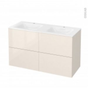 Meuble De Salle De Bains Plan Double Vasque Vala Keria Ivoire 4 Tiroirs Cotes Decors L1205 X H712 X P505 Cm