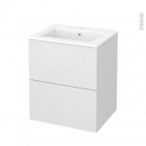 Meuble De Salle De Bains Plan Vasque Naja Ginko Blanc 2 Tiroirs Cotes Decors L605 X H715 X P505 Cm