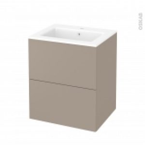 Meuble De Salle De Bains Plan Vasque Naja Ginko Taupe 2 Tiroirs Cotes Decors L605 X H715 X P505 Cm