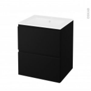 Meuble De Salle De Bains Plan Vasque Naja Ipoma Noir Mat 2 Tiroirs Cotes Decors L605 X H715 X P505 Cm