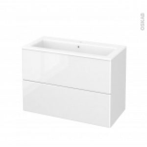 Meuble De Salle De Bains Plan Vasque Naja Iris Blanc 2 Tiroirs Cotes Decors L1005 X H715 X P505 Cm