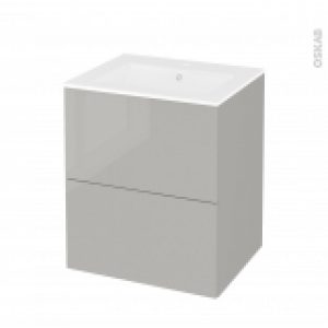 Meuble De Salle De Bains Plan Vasque Naja Ivia Gris 2 Tiroirs Cotes Decors L605 X H715 X P505 Cm