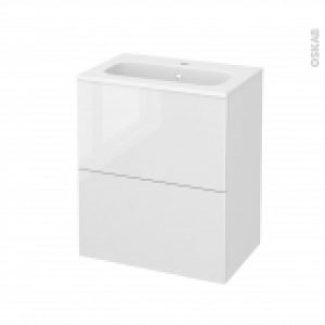 Meuble De Salle De Bains Plan Vasque Rezo Bora Blanc 2 Tiroirs Cotes Decors L605 X H715 X P405 Cm