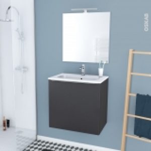 Meuble De Salle De Bains Plan Vasque Rezo Ginko Gris 1 Porte Cotes Decors L605 X H585 X P405 Cm