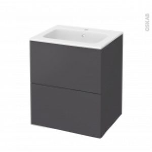 Meuble De Salle De Bains Plan Vasque Rezo Ginko Gris 2 Tiroirs Cotes Decors L605 X H715 X P505 Cm