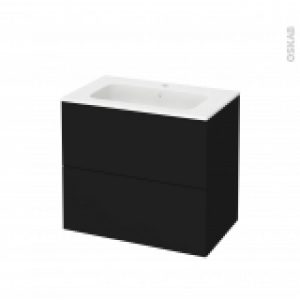 Meuble De Salle De Bains Plan Vasque Rezo Ginko Noir 2 Tiroirs Cotes Decors L805 X H715 X P505 Cm
