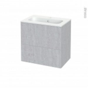 Meuble De Salle De Bains Plan Vasque Rezo Hoda Beton 2 Tiroirs Cotes Decors L605 X H585 X P405 Cm