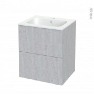 Meuble De Salle De Bains Plan Vasque Rezo Hoda Beton 2 Tiroirs Cotes Decors L605 X H715 X P505 Cm