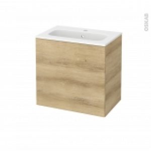 Meuble De Salle De Bains Plan Vasque Rezo Hosta Chene Naturel 1 Porte Cotes Decors L605 X H585 X P405 Cm