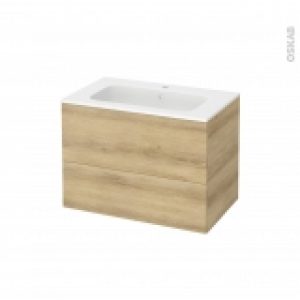 Meuble De Salle De Bains Plan Vasque Rezo Hosta Chene Naturel 2 Tiroirs Cotes Decors L805 X H585 X P505 Cm