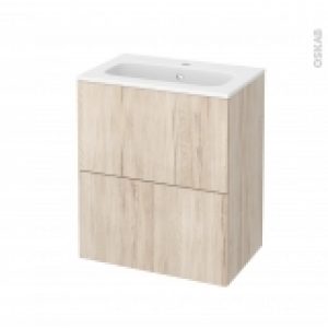 Meuble De Salle De Bains Plan Vasque Rezo Ikoro Chene Clair 2 Tiroirs Cotes Decors L605 X H715 X P405 Cm