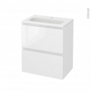Meuble De Salle De Bains Plan Vasque Rezo Ipoma Blanc Brillant 2 Tiroirs Cotes Decors L605 X H715 X P405 Cm