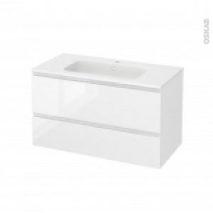 Meuble De Salle De Bains Plan Vasque Rezo Ipoma Blanc Brillant 2 Tiroirs Cotes Decors L1005 X H585 X P505 Cm