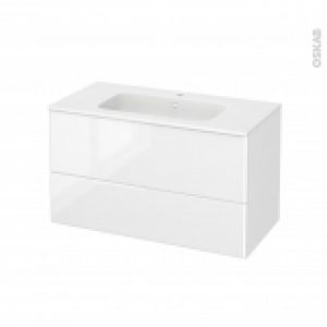 Meuble De Salle De Bains Plan Vasque Rezo Iris Blanc 2 Tiroirs Cotes Decors L1005 X H585 X P505 Cm