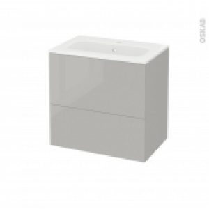 Meuble De Salle De Bains Plan Vasque Rezo Ivia Gris 2 Tiroirs Cotes Decors L605 X H585 X P405 Cm