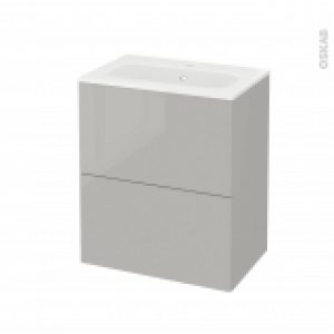 Meuble De Salle De Bains Plan Vasque Rezo Ivia Gris 2 Tiroirs Cotes Decors L605 X H715 X P405 Cm