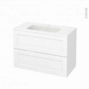 Meuble De Salle De Bains Plan Vasque Rezo Static Blanc 2 Tiroirs Cotes Decors L1005 X H715 X P505 Cm