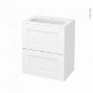 Meuble De Salle De Bains Plan Vasque Rezo Static Blanc 2 Tiroirs Cotes Decors L605 X H715 X P405 Cm