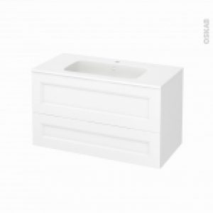 Meuble De Salle De Bains Plan Vasque Rezo Static Blanc 2 Tiroirs Cotes Decors L1005 X H585 X P505 Cm