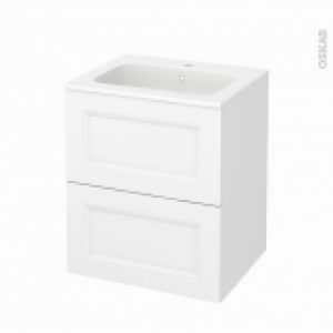 Meuble De Salle De Bains Plan Vasque Rezo Static Blanc 2 Tiroirs Cotes Decors L605 X H715 X P505 Cm