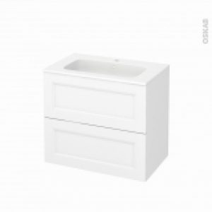 Meuble De Salle De Bains Plan Vasque Rezo Static Blanc 2 Tiroirs Cotes Decors L805 X H715 X P505 Cm