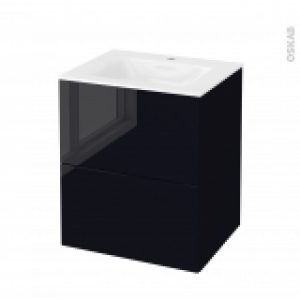 Meuble De Salle De Bains Plan Vasque Vala Keria Noir 2 Tiroirs Cotes Decors L605 X H712 X P505 Cm