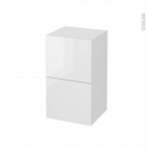 Meuble De Salle De Bains Rangement Bas Bora Blanc 2 Tiroirs L40 X H70 X P37 Cm