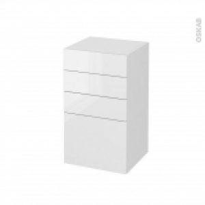 Meuble De Salle De Bains Rangement Bas Bora Blanc 4 Tiroirs L40 X H70 X P37 Cm