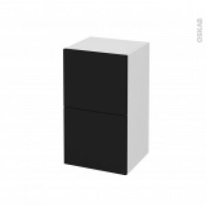 Meuble De Salle De Bains Rangement Bas Ginko Noir 2 Tiroirs 1 Tiroir A L Anglaise L40 X H70 X P37 Cm