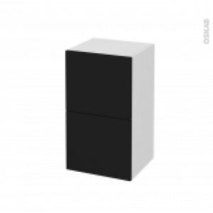 Meuble De Salle De Bains Rangement Bas Ginko Noir 2 Tiroirs L40 X H70 X P37 Cm
