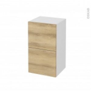 Meuble De Salle De Bains Rangement Bas Hosta Chene Naturel 2 Tiroirs 1 Tiroir A L Anglaise L40 X H70 X P37 Cm