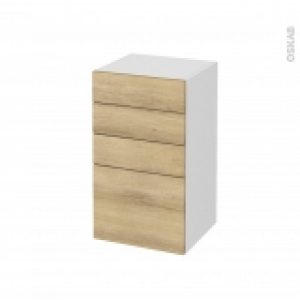 Meuble De Salle De Bains Rangement Bas Hosta Chene Naturel 4 Tiroirs L40 X H70 X P37 Cm