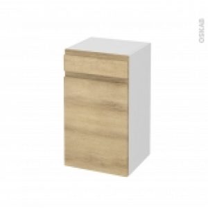 Meuble De Salle De Bains Rangement Bas Ipoma Chene Naturel 1 Porte 1 Tiroir L40 X H70 X P37 Cm