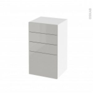 Meuble De Salle De Bains Rangement Bas Ivia Gris 4 Tiroirs L40 X H70 X P37 Cm