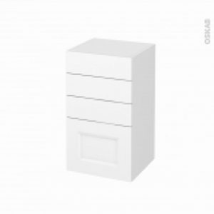 Meuble De Salle De Bains Rangement Bas Static Blanc 4 Tiroirs L40 X H70 X P37 Cm
