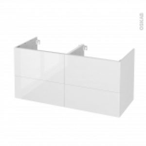 Meuble De Salle De Bains Sous Vasque Double Bora Blanc 4 Tiroirs Cotes Decors L120 X H57 X P50 Cm