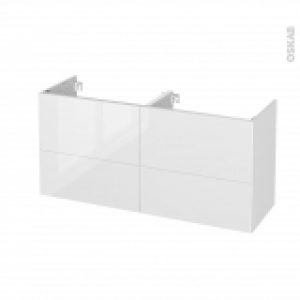 Meuble De Salle De Bains Sous Vasque Double Bora Blanc 4 Tiroirs Cotes Decors L120 X H57 X P40 Cm