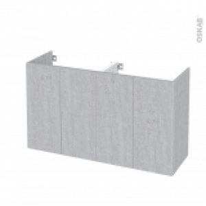 Meuble De Salle De Bains Sous Vasque Double Hoda Beton 4 Portes Cotes Decors L120 X H70 X P40 Cm