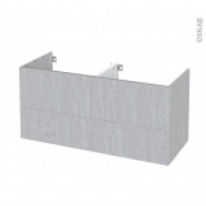 Meuble De Salle De Bains Sous Vasque Double Hoda Beton 4 Tiroirs Cotes Decors L120 X H57 X P50 Cm