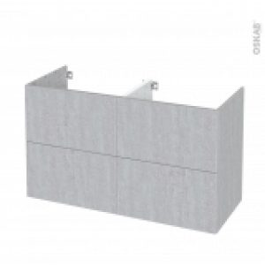 Meuble De Salle De Bains Sous Vasque Double Hoda Beton 4 Tiroirs Cotes Decors L120 X H70 X P50 Cm