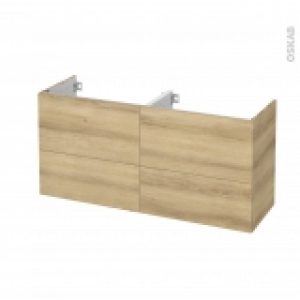 Meuble De Salle De Bains Sous Vasque Double Hosta Chene Naturel 4 Tiroirs Cotes Decors L120 X H57 X P40 Cm