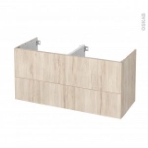 Meuble De Salle De Bains Sous Vasque Double Ikoro Chene Clair 4 Tiroirs Cotes Decors L120 X H57 X P50 Cm
