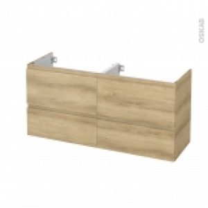 Meuble De Salle De Bains Sous Vasque Double Ipoma Chene Naturel 4 Tiroirs Cotes Decors L120 X H57 X P40 Cm