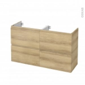 Meuble De Salle De Bains Sous Vasque Double Ipoma Chene Naturel 4 Tiroirs Cotes Decors L120 X H70 X P40 Cm