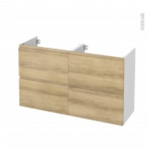 Meuble De Salle De Bains Sous Vasque Double Ipoma Chene Naturel 4 Tiroirs Cotes Blancs L120 X H70 X P40 Cm