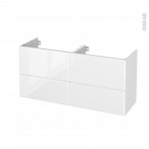 Meuble De Salle De Bains Sous Vasque Double Iris Blanc 4 Tiroirs Cotes Decors L120 X H57 X P40 Cm