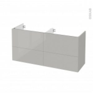 Meuble De Salle De Bains Sous Vasque Double Ivia Gris 4 Tiroirs Cotes Decors L120 X H57 X P40 Cm